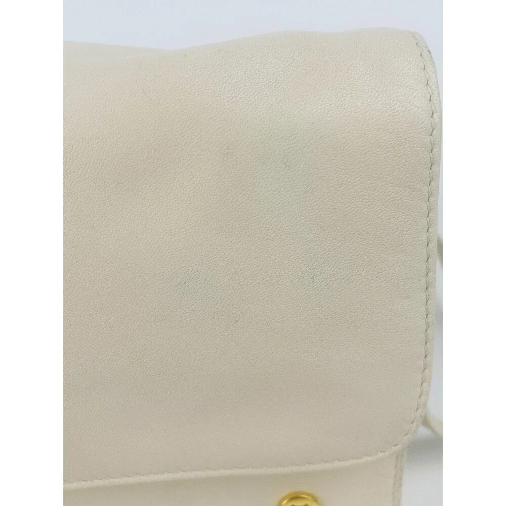 Vintage Etienne Aigner Ivory Leather Crossbody Shoulder Flap Bag Gold Hardware